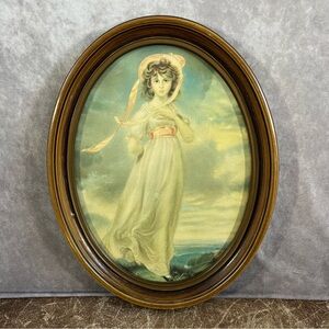 Pinkie Print By Thomas Lawrence In Oval Wood Frame Girl Ocean Victorian Vintage